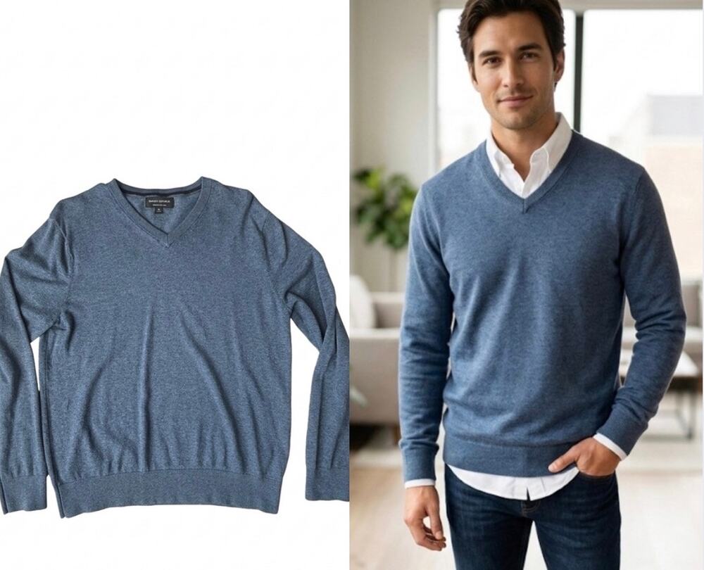 Banana Republic Blue Luxe Yarn Silk Cashmere Blend V-Neck Sweater Men's Medium